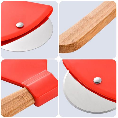 ножи для пиццы из нержавеющей стали с логотипом на заказ с деревянной ручкой
